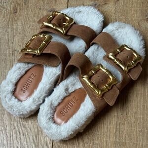 SCHUTZ Brown and Gold Sandals